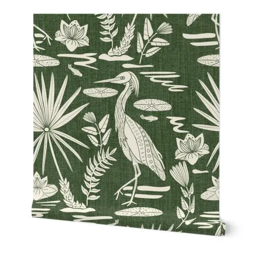 Lowcountry Egret, Green Wallpaper