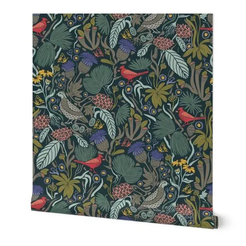 Peck and plume, dark blue, mid sized Wallpaper