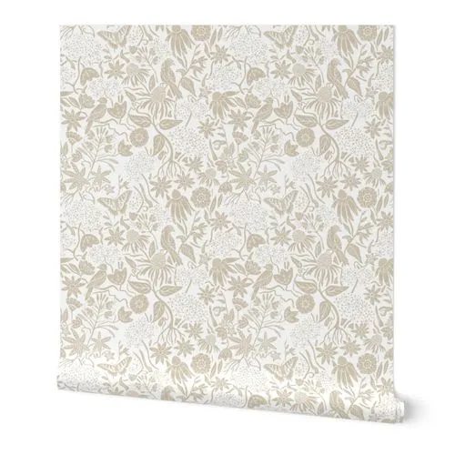 Golden Summer, Small, Flax on Bright White Wallpaper